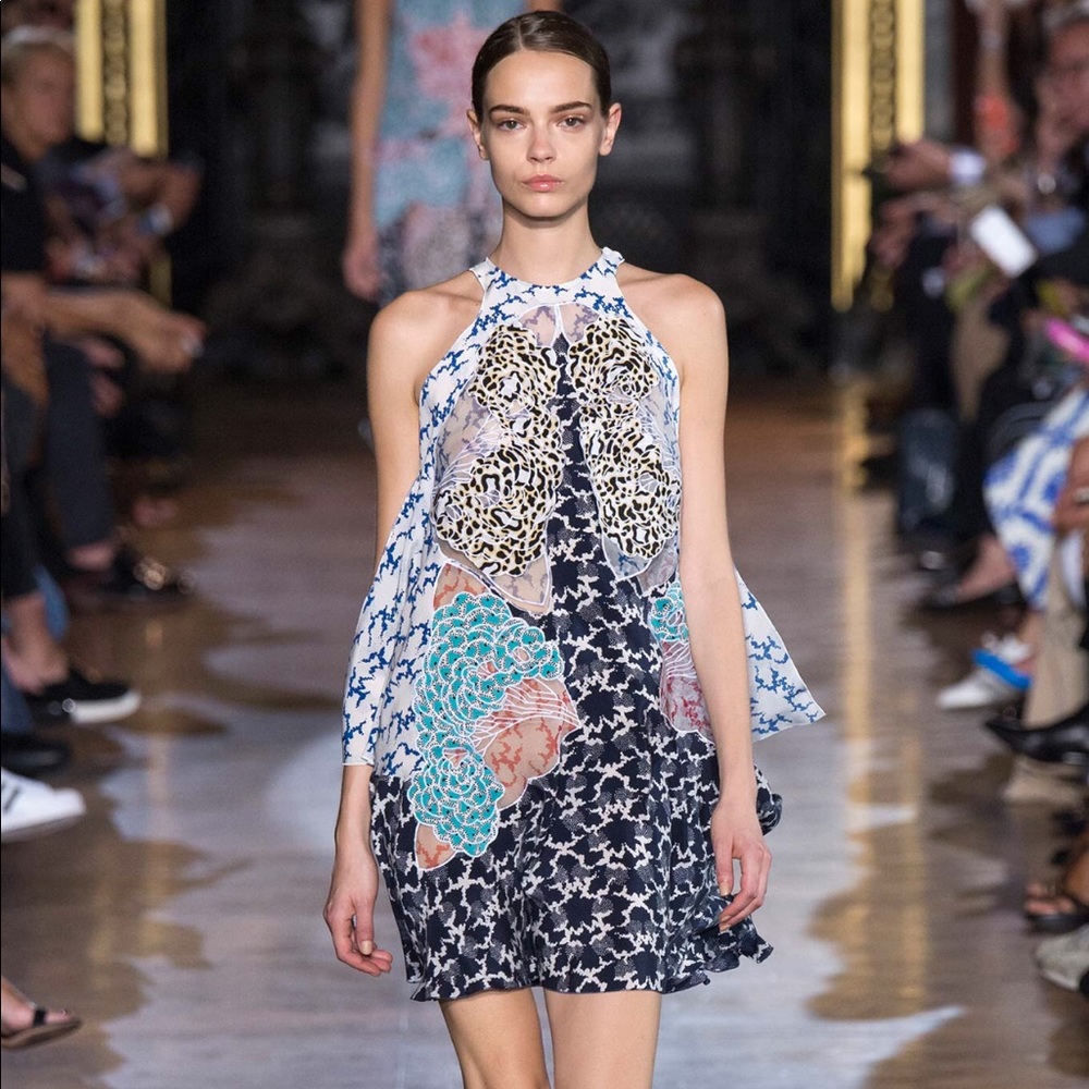 Stella McCartney print silk embroidered mini dress